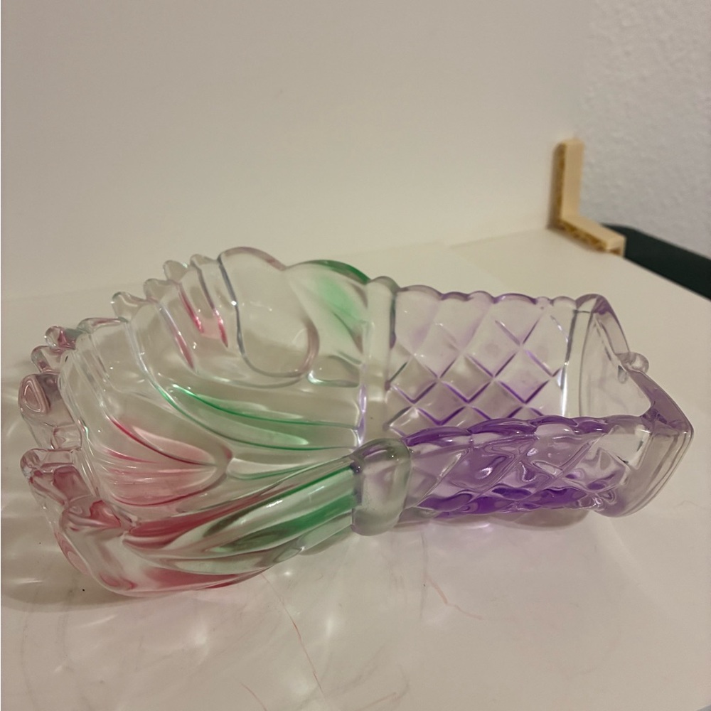 Glass Decorative Embossed Tulip W/ Vase Candy Dish